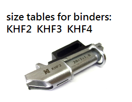 Size Table for Binders (KHF2, KHF3, KHF4)